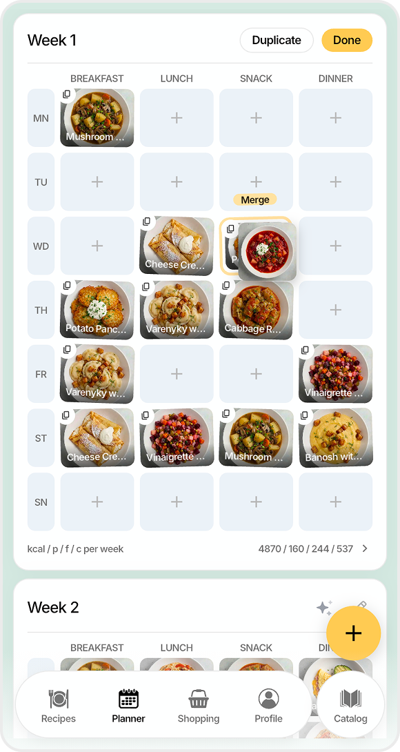 FoodsPlans planner screen