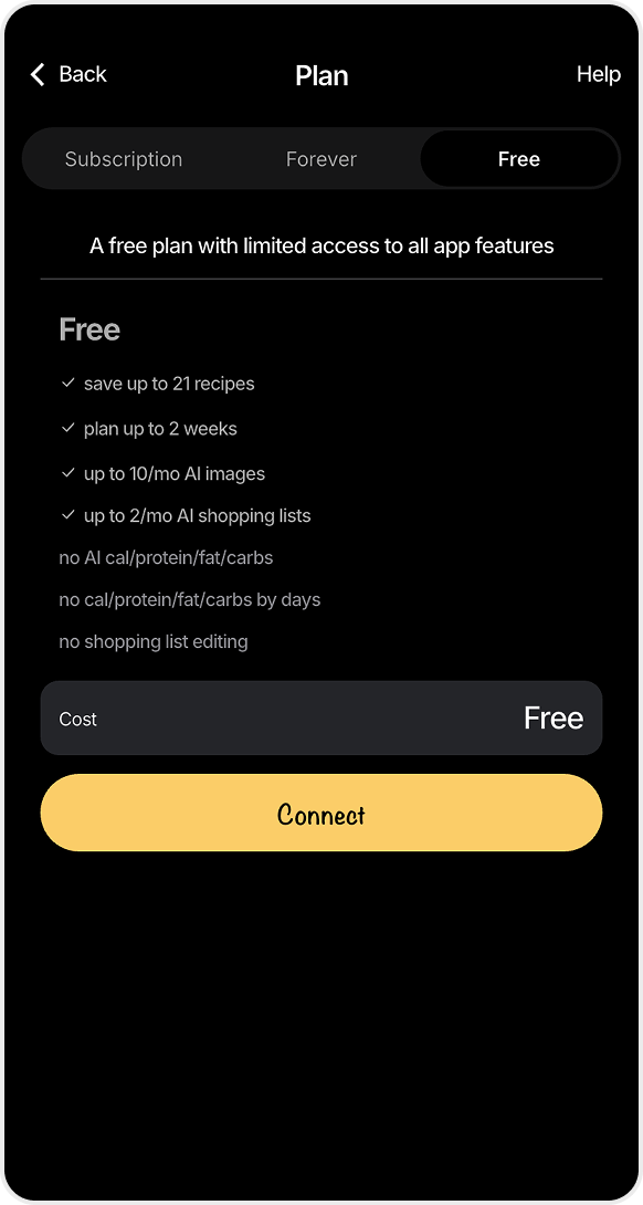 FoodsPlans plan settings